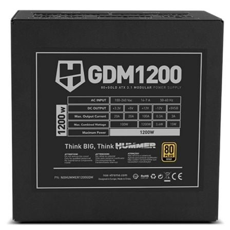 FUENTE ALIMENTACION 1200W NOX HUMMER GDM PFC-ACTIVO 80+GOLD 12CM ATX - miniatura 2